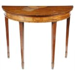 A MAHOGANY CONSOLE IN GEORGE III STYLE 19TH CENTURY the crossbanded top inlaid with a fan motif, the