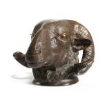 A BRONZE MODEL OF A RAM'S HEAD 19TH CENTURY 14.5cm high, 21cm wide