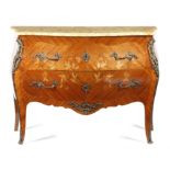 A KINGWOOD AND MARQUETRY COMMODE IN LOUIS XV STYLE FIRST HALF 20TH CENTURY the serpentine marble top