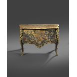 A FRENCH 'COROMANDEL' LACQUER AND EBONISED COMMODE IN LOUIS XV STYLE AFTER BERNARD II VAN