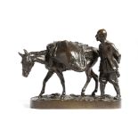 A RUSSIAN BRONZE GROUP OF A PEDDLER WITH HIS PACK HORSE BY EVGENY LANCERAY (1848-1886) cast by