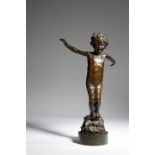 A BRONZE FIGURE OF A YOUNG GIRL EARLY 20TH CENTURY wearing a swimsuit about to jump off a rock