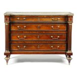 A FRENCH DIRECTOIRE MAHOGANY BREAKFRONT COMMODE LATE 18TH / EARLY 19TH CENTURY with brass mounts,