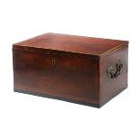 A GEORGE III MAHOGANY BOX C.1780-90 possibly campaign, inlaid with boxwood stringing and with