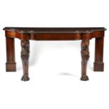 A 19TH CENTURY IRISH OAK SERVING TABLE BY STRAHAN OF DUBLIN, C.1860 the shaped top with a leaf