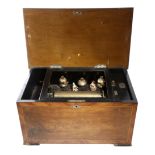 A SWISS WALNUT 'BELLS INSIGHT' MUSICAL BOX LATE 19TH CENTURY with a nine and a half inch brass