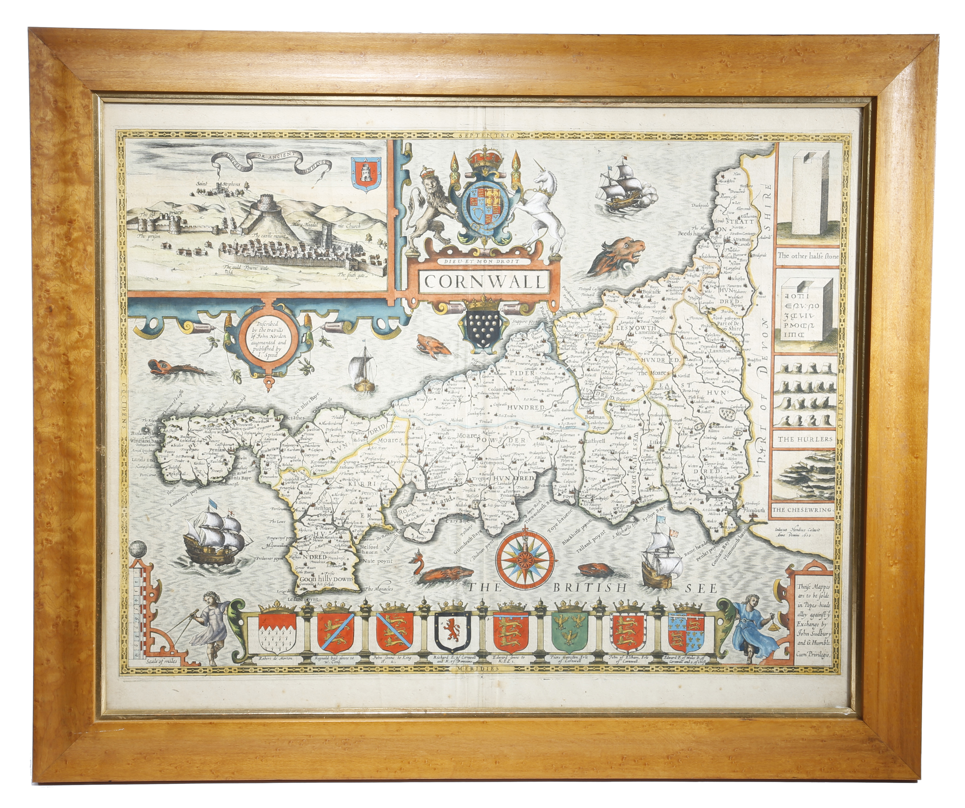 'CORNWALL' AN ENGRAVED MAP BY JOHN SPEED (1552-1629) a hand-coloured engraved map with an inset view