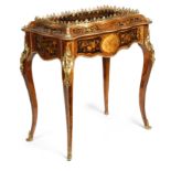 A FRENCH KINGWOOD AND MARQUETRY JARDINIERE TABLE IN LOUIS XV STYLE LATE 19TH CENTURY of serpentine
