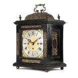 AN EBONISED AND GILT BRASS CHIMING BRACKET CLOCK IN 17TH CENTURY STYLE BY WILLIAM PAGE OF LONDON,