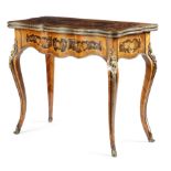 A FRENCH KINGWOOD AND MARQUETRY SERPENTINE CARD TABLE IN LOUIS XV STYLE LATE 19TH CENTURY with