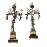 A PAIR OF FRENCH GILT AND PATINATED BRONZE FIGURAL CANDELABRA IN LOUIS XV STYLE, EARLY 20TH