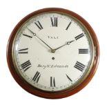 A VICTORIAN MAHOGANY WALL DIAL TIMEPIECE CLOCK BY VALE, BURY ST. EDMUNDS, C.1870 the brass eight day