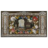 A LARGE VICTORIAN TAPESTRY BEADWORK PICTURE C.1860 depicting a classical scene of temple ruins, with