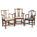 THREE GEORGE III OPEN ARMCHAIRS SECOND HALF 18TH CENTURY each with a pierced splat back, comprising: