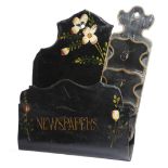 A PAINTED TOLE HANGING NEWSPAPER RACK LATE 19TH CENTURY painted with flowers, together with a