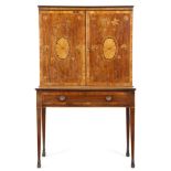 A GEORGE III MAHOGANY AND MARQUETRY BONHEUR-DU-JOUR IN THE MANNER OF MAYHEW & INCE, C.1790 with an