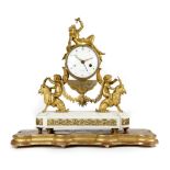 A LOUIS XVI ORMOLU AND WHITE MARBLE MANTEL CLOCK BY DETOUR, PARIS C.1785-90 the brass drum eight day