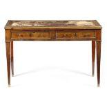 A FRENCH MAHOGANY BUREAU PLAT EARLY 19TH CENTURY with brass mounts, the rectangular top inset with