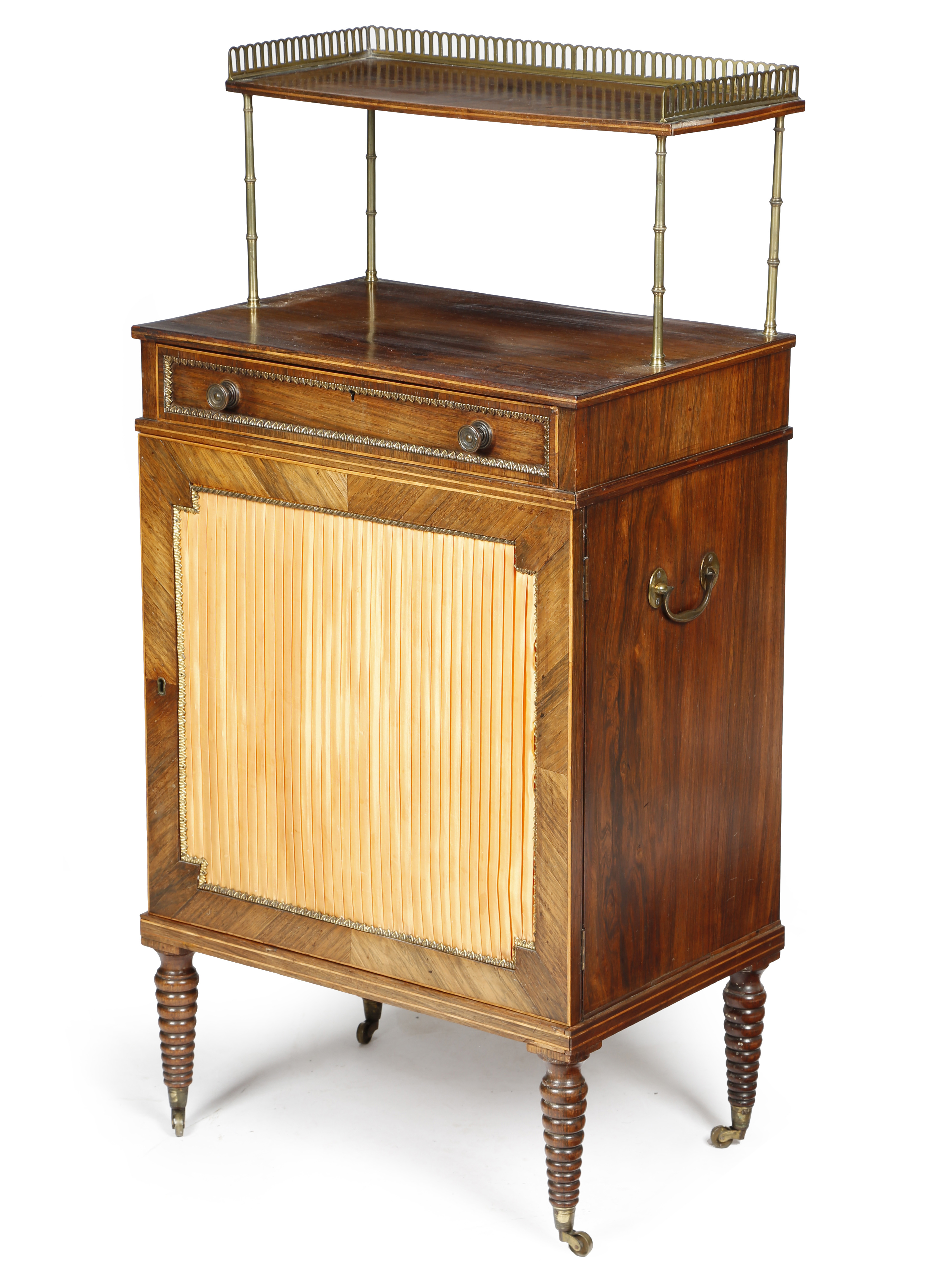 λ A REGENCY ROSEWOOD SIDE CABINET IN THE MANNER OF JOHN MCLEAN, C.1810 with gilt brass mouldings,