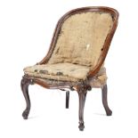 λ AN EARLY VICTORIAN ROSEWOOD TUB CHAIR C.1840 the moulded frame carved with scrolls and leaves,