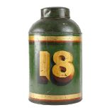 A VICTORIAN TOLE TEA CANISTER LAST QUARTER 19TH CENTURY painted green with gilt bands and