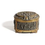 A FRENCH GILT AND PATINATED BRONZE CASKET LATE 19TH CENTURY decorated with relief panels of 17th