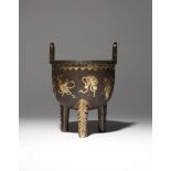 A CHINESE PARCEL-GILT BRONZE 'ANBAXIAN' TRIPOD INCENSE BURNER, DING 17TH/18TH CENTURY Cast in relief