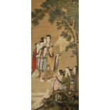 AFTER TANG YIN (19TH CENTURY) BEAUTIES IN A GARDEN A Chinese scroll painting, ink and colour on