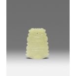 A RARE CHINESE YELLOW JADE PENDANT QIANLONG 1736-95 Carved in the shape of a bell, decorated in