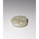 A CHINESE WHITE JADE 'BADGERS' PENDANT 18TH CENTURY Of oval form, carved in openwork with two