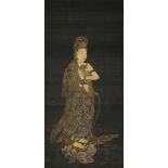 ANONYMOUS (LATE QING DYNASTY) PORTRAIT OF GUANYIN A Chinese painting, delicately painted with gold