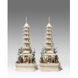 λ A PAIR OF LARGE CHINESE IVORY MODELS OF PAGODAS 18TH/EARLY 19TH CENTURY Each formed as a seven-