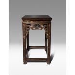 A LARGE CHINESE JI CHI MU STAND 18TH CENTURY With a square wood top, the frieze carved with stylised