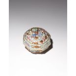 A SMALL CHINESE FAMILLE ROSE OCTAGONAL-SECTION MOULDED 'BOYS' BOX AND COVER SIX CHARACTER QIANLONG