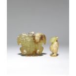 TWO CHINESE ARCHAISTIC YELLOW JADE 'BIRD' PENDANTS PROBABLY QING DYNASTY One carved as an owl