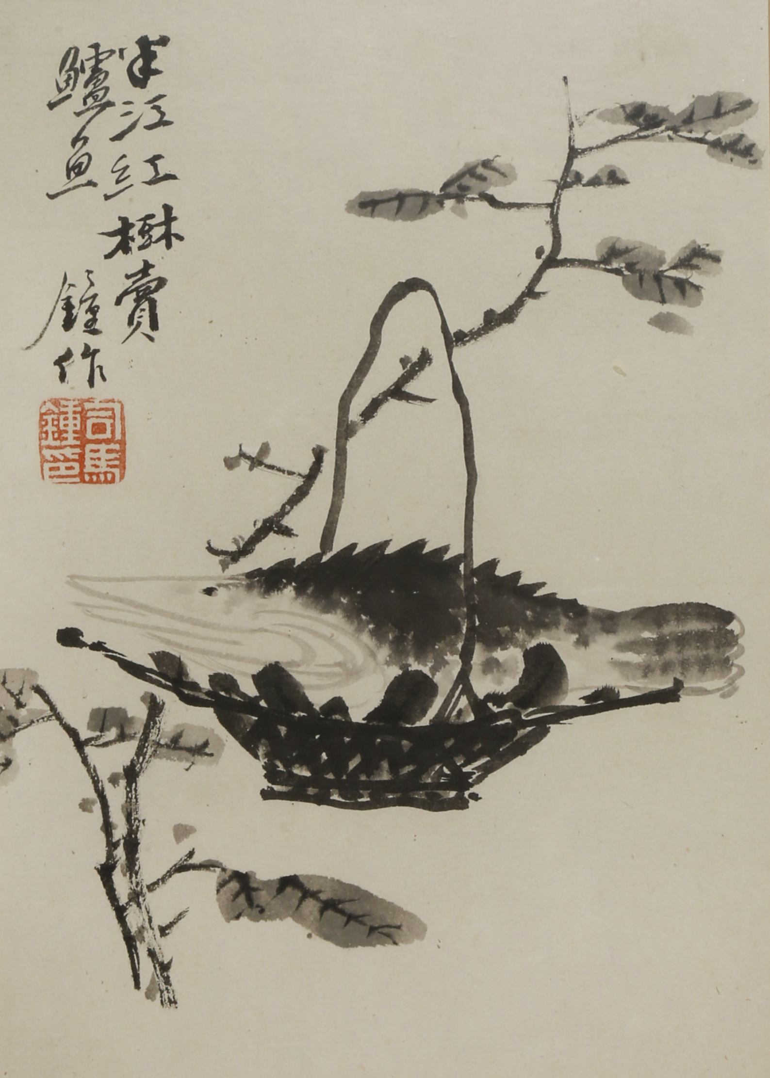 SIMA ZHONG (19TH CENTURY) A PERCH IN A BASKET A Chinese painting, ink on paper, inscribed and signed