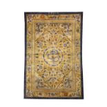 A RARE CHINESE IMPERIAL GOLD-GROUND SILK 'FIVE DRAGON' RUG LATE QING DYNASTY Decorated with a