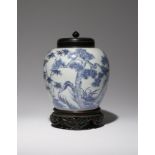 A CHINESE BLUE AND WHITE 'THREE FRIENDS OF WINTER' OVOID VASE 18TH CENTURY Painted with a continuous