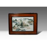 A CHINESE ENAMELLED PORCELAIN RECTANGULAR 'LANDSCAPE' PLAQUE REPUBLIC PERIOD The panel painted