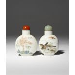 TWO CHINESE ENAMELLED PORCELAIN SNUFF BOTTLES FOUR CHARACTER DAOGUANG MARKS AND OF THE PERIOD 1821-