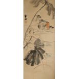 AFTER QI BAISHI MANDARIN DUCKS A Chinese scroll painting, ink and colour on paper, with a