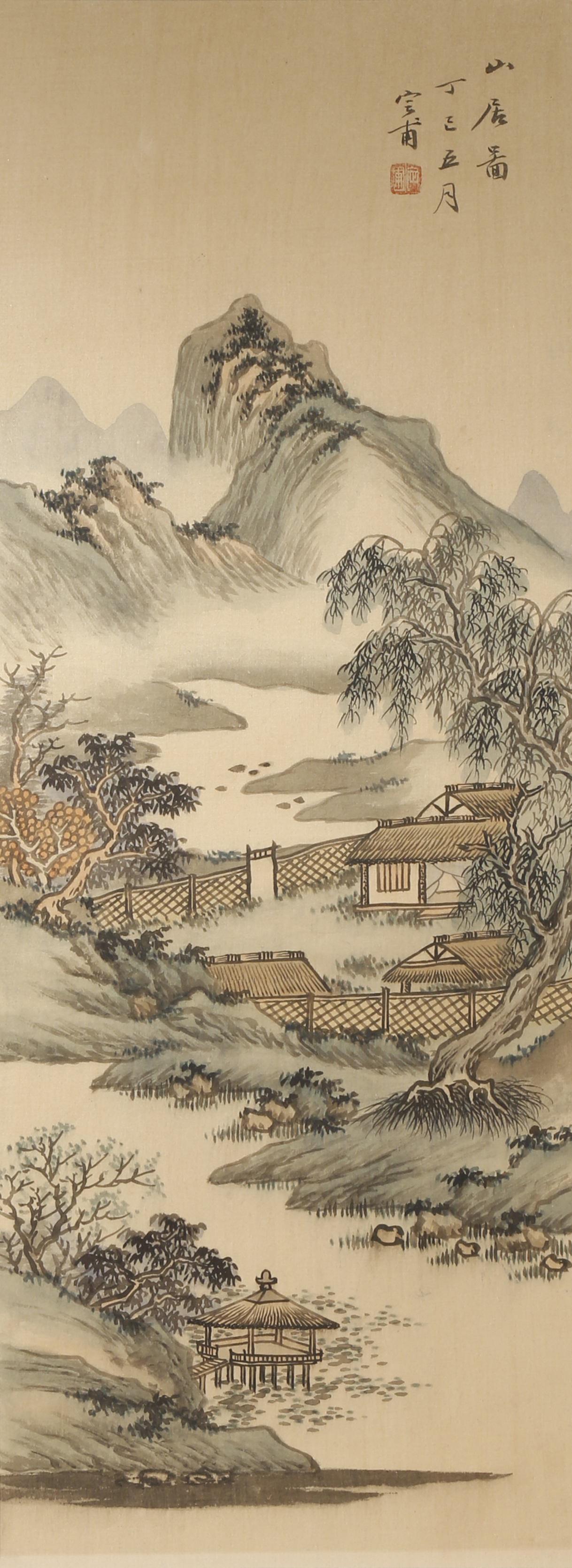 DU DINGPU (20TH CENTURY) LANDSCAPE A Chinese painting, ink and colour on silk, inscribed and dated