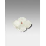 A CHINESE WHITE JADE MUGHAL-STYLE BOX AND COVER 19TH CENTURY Formed as a four-petalled flower, the