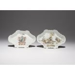 TWO CHINESE ENAMELLED SPOON TRAYS QIANLONG 1736-95 One decorated en grisaille with the '