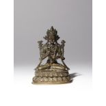 A TIBETAN BRONZE FIGURE OF VAJRAPANI 17TH/18TH CENTURY The bodhisattva cast seated in dhyanasana