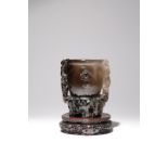 A LARGE CHINESE SMOKY QUARTZ 'BOYS' VASE LATE QING DYNASTY Carved in high relief as five boys upon a