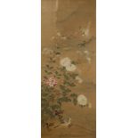 ANONYMOUS (QING DYNASTY) WAGTAILS AND CHRYSANTHEMUM A Chinese painting, ink and colour on silk,