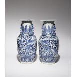 A PAIR OF CHINESE BLUE AND WHITE 'BIRDS AND FLOWERS' VASES 19TH CENTURY Painted with pairs of