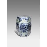 A CHINESE BLUE AND WHITE HEXAGONAL-SECTION GARDEN SEAT 19TH CENTURY Painted with lotus flowerheads