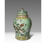 A LARGE CHINESE DAYAZHAI STYLE GREEN-GROUND BALUSTER VASE AND COVER 19TH CENTURY Painted en